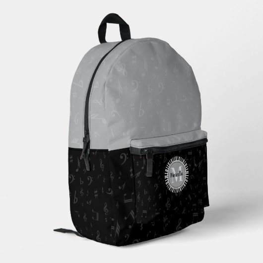 Subtile moderne Monogram Music Bedruckter Rucksack (Rückseitige Ecke links)