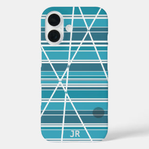 Subtile Monogram Aqua und weiß Abstrakt iPhone 16 Hülle