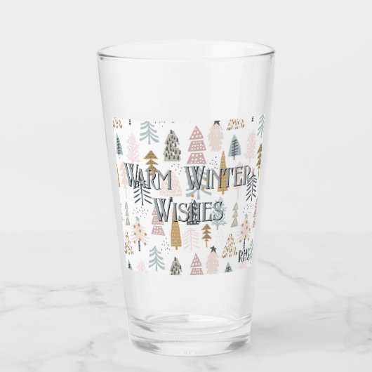 Subtile Monogramm, rustikale Winterbaumen Pint Bee Glas (Vorderseite)