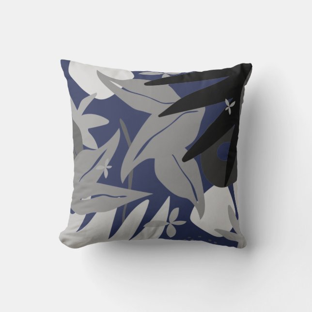 Subtile Navy Blue Abstrakt Floral Kissen (Vorderseite)
