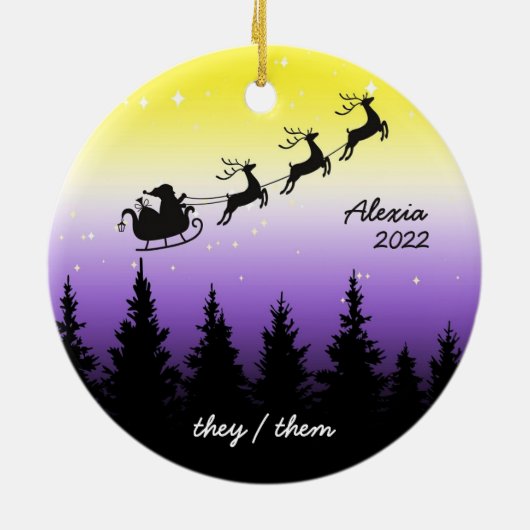 subtile, nichtbinäre Weihnachtsfeiern Keramik Ornament (Hinten)