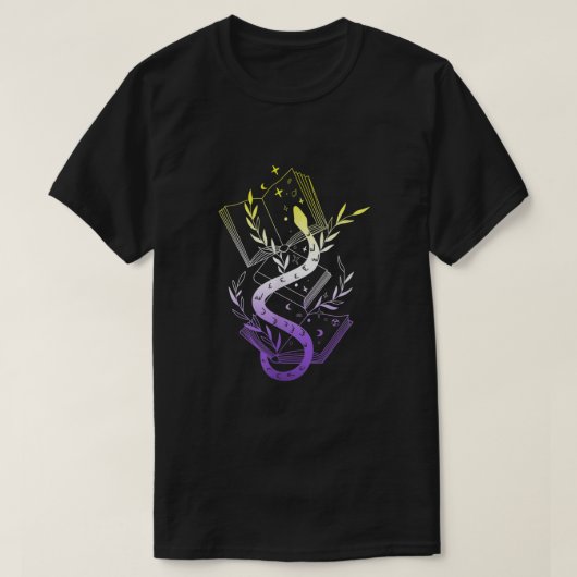 Subtile Nonbinär Pride LGBTQ Enby Snake Books Moon T-Shirt (Design vorne)