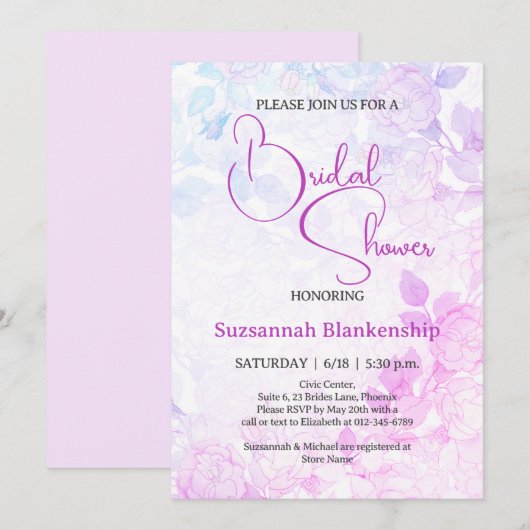 Subtile Pastel Floral Background Brautparty Einladung (Vorne/Hinten)
