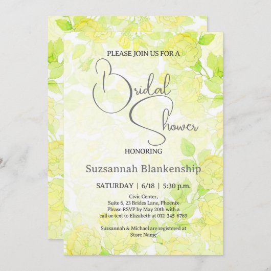 Subtile Pastel Floral Background Brautparty Einladung (Vorne/Hinten)