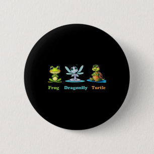 Subtile Political Humor Frog Dragonfly Yoga Button