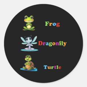 Subtile Political Humor Frog Dragonfly Yoga Runder Aufkleber
