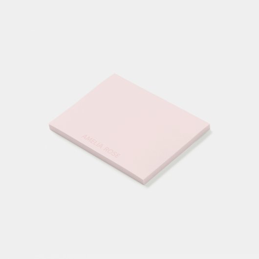 Subtile rosa Bezeichnung auf weichem Rosa Post-it Klebezettel (angewinkelt)