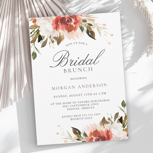 Subtile Rot und Weiß BlütenBouquet Bridal Brunch Einladung