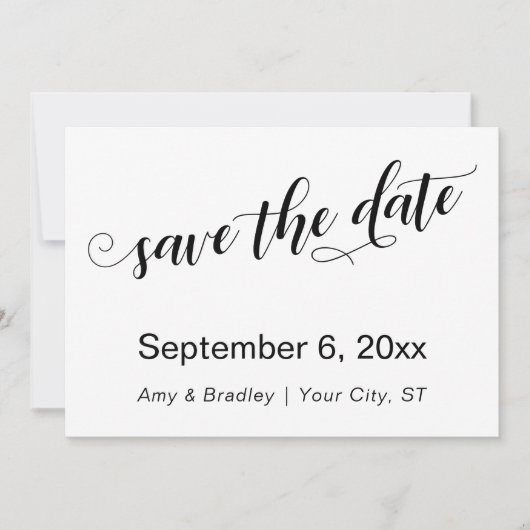 Subtile, schicke Typografie Save the Date auf Weiß (Vorderseite)