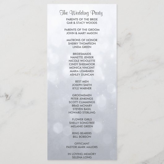 Subtile Silver Bokeh Lights Wedding Programm (Rückseite)