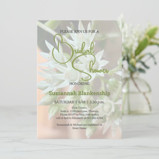 Subtile Sukkuline florale Background Brautparty Einladung (Stehend Vorderseite)