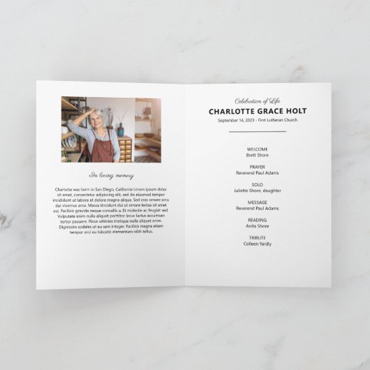 Subtile Vines Foto Memorial Program Programm (Innenseite)