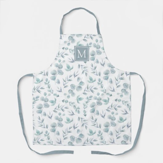 Subtile Watercolor Eukalyptus Pattern Monogram Schürze (Vorderseite)