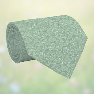 Subtiles Paisley-Sagegrün-Weiß-Frühlingsfarben Krawatte