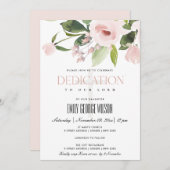 SUBTITEL BLUSPINK ROSE FLORAL BABY DEDICATION EINLADUNG (Vorne/Hinten)