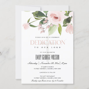 SUBTITEL BLUSPINK ROSE FLORAL BABY DEDICATION  EINLADUNG