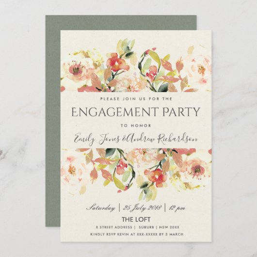 SUBTITEL PEACH PINK WASSERFARBE VERLOBUNG EINLADUNG (Vorne/Hinten)