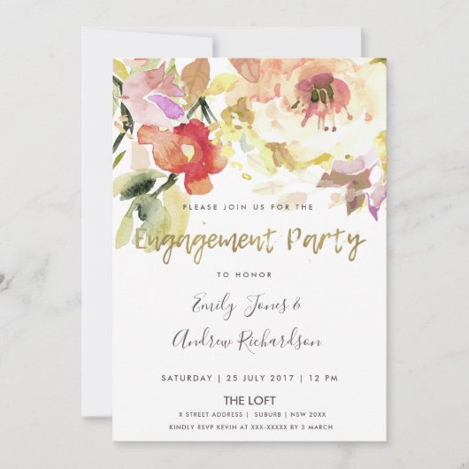 SUBTITEL PEACH PINK WASSERFARBE VERLOBUNG EINLADUNG (Vorderseite)