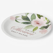 SUBTITEL WASSER BLUSH PINK ROSE FLORAL BRAUTPARTY PAPPTELLER (Schrägansicht)