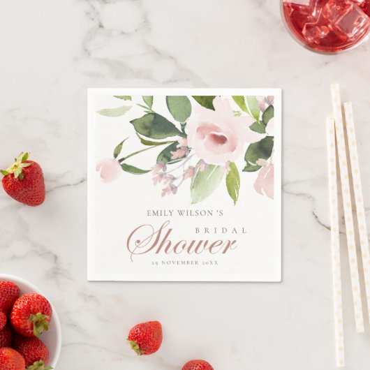 SUBTITEL WASSER BLUSH PINK ROSE FLORAL BRAUTPARTY SERVIETTE (Beispiel)