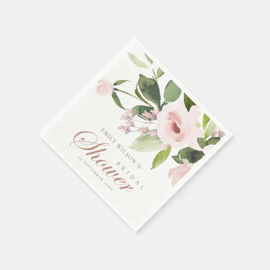 SUBTITEL WASSER BLUSH PINK ROSE FLORAL BRAUTPARTY SERVIETTE (Ecke)