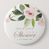 SUBTLE BLUSH PINK ROSE FLORAL BABY DUSCHE BUTTON (Vorderseite)