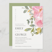 SUBTLE BLUSH PINK ROSE FLORAL COUPLE DUSCHKARTE DANKESKARTE (Vorne/Hinten)