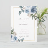 Subtle Dusty Blue & Cream Floral Wedding Einladung (Stehend Vorderseite)