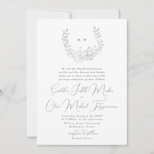 Subtle Elegance | Klassische Kleider-Monogramm-Hoc Einladung (Vorderseite)