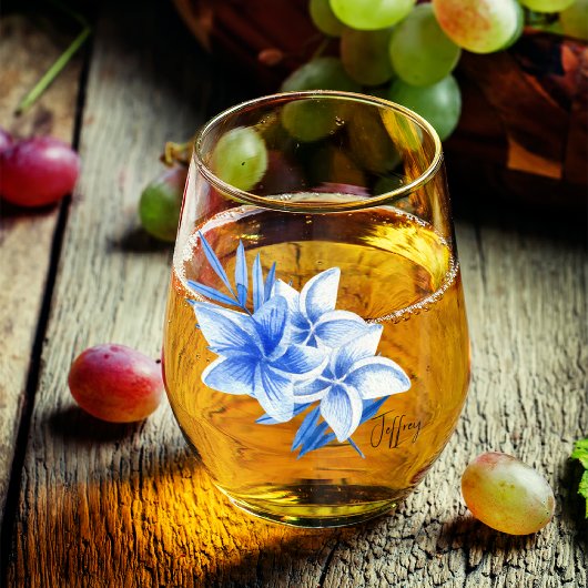 Subtle Eleganter Name, Cobalt Tropical Frangipanis Weinglas Ohne Stiel