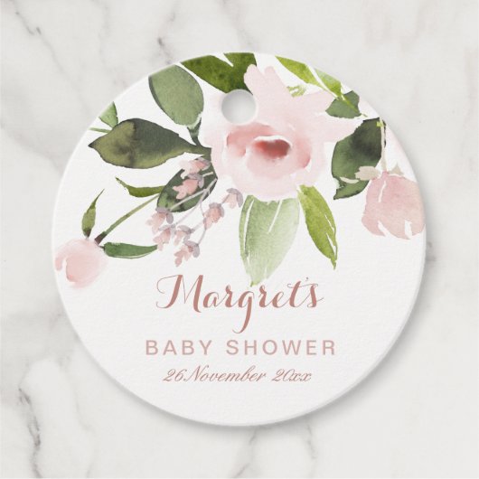 SUBTLE FARBWASH BLUSH PINK FLORAL BABY DUSCHE GESCHENKANHÄNGER (Vorderseite)