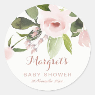 SUBTLE FARBWASH BLUSH PINK FLORAL BABY DUSCHE RUNDER AUFKLEBER
