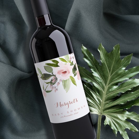 SUBTLE FARBWASH BLUSH PINK FLORAL BABY DUSCHE WEINETIKETT