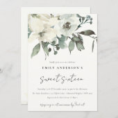 SUBTLE IVORY WHITE FLORAL BUNCH SWEET 16 GEBURTSTA EINLADUNG (Vorne/Hinten)