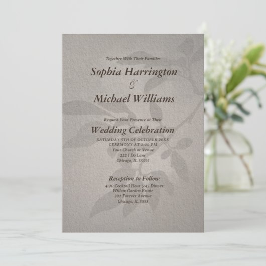 Subtle Leaves Elegant Modern Template QR Code Einladung (Stehend Vorderseite)