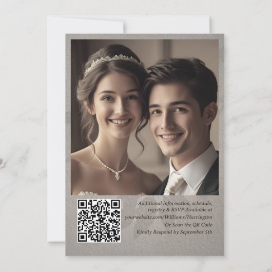 Subtle Leaves Elegant Modern Template QR Code Einladung (Rückseite)