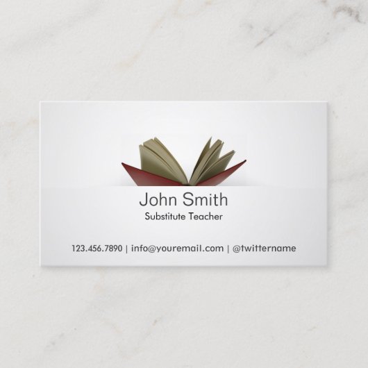 Subtle Open Book Substituter Teacher Visitenkarte (Vorderseite)