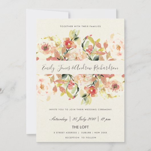 SUBTLE PEACH PINK WASSERFARBFLÄCHE EINLADUNG (Vorderseite)