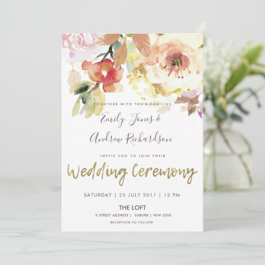 SUBTLE PEACH PINK WASSERFARBFLÄCHE EINLADUNG (Stehend Vorderseite)