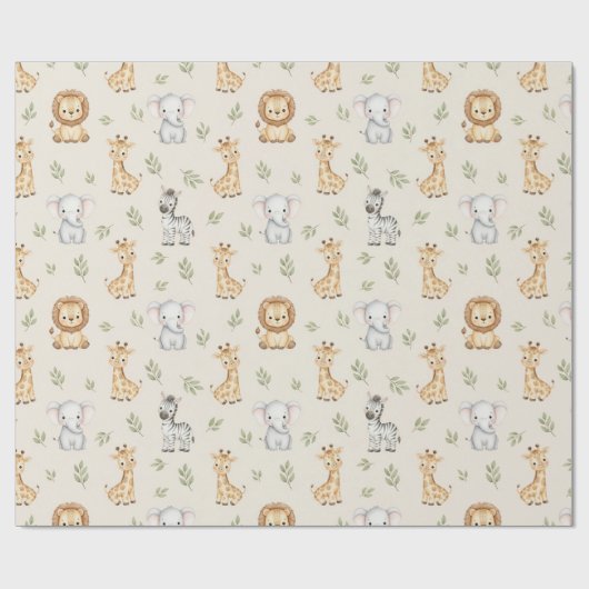 Subtle Safari Animals Pattern Birthday  Geschenkpapier (Flach)