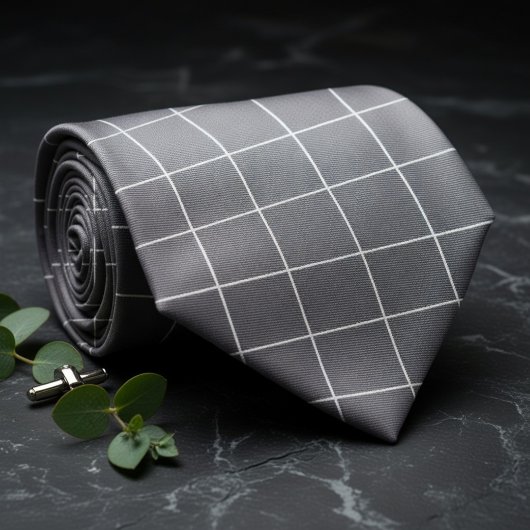 Subtle Silver & Black Plaid  Krawatte