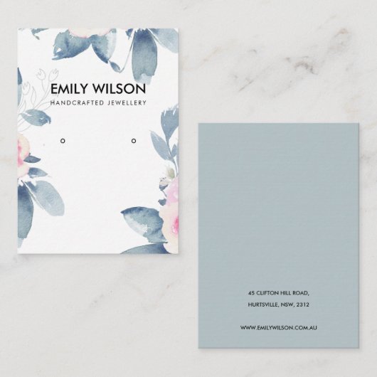 SUBTLE SOFT BLUSH BLUE FLORAL EARRING DISPLAY LOGO VISITENKARTE (Vorne/Hinten)