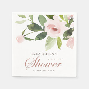 SUBTLE SOFT BLUSH PINK ROSE FLORAL BRIDAL SHOWER SERVIETTE