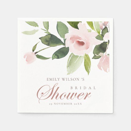 SUBTLE SOFT BLUSH PINK ROSE FLORAL BRIDAL SHOWER SERVIETTE (Vorderseite)