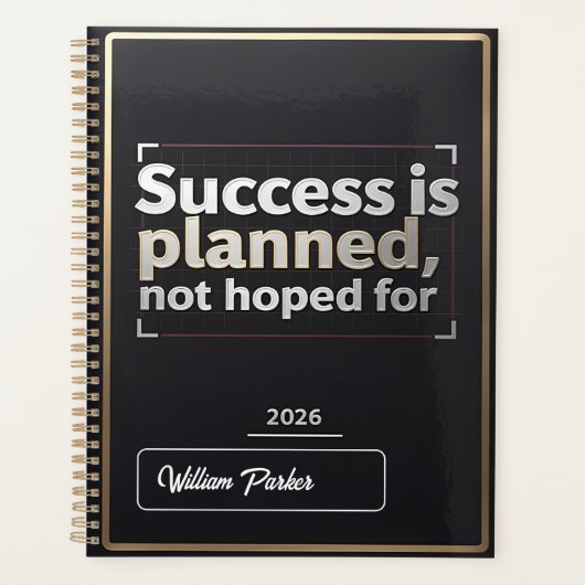 Success Is Planned, Not Hoped For” | Black & Gold  Planer (Vorderseite)