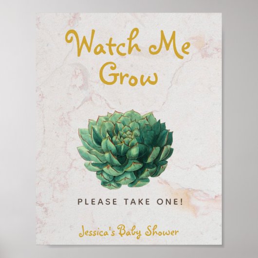 Succuled Watch Me Grow Baby Shower Botanical Poster (Vorne)