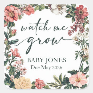 Succuled Watch Me Grow Baby Shower Favor Tag Quadratischer Aufkleber