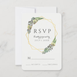 Succulent and Greenery Gold Geometric RSVP Karte