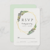 Succulent and Greenery Gold Geometric RSVP Karte (Vorne/Hinten)