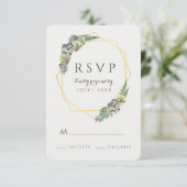 Succulent and Greenery Gold Geometric RSVP Karte (Stehend Vorderseite)